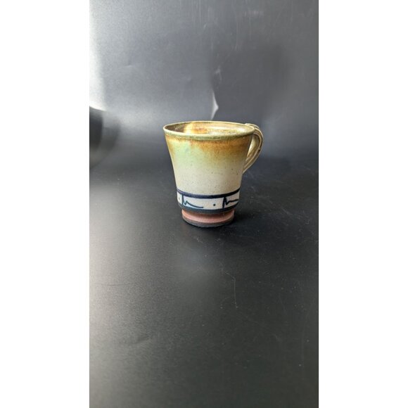 Studio Artisan Pottery Coffee Mug Green and Brown Glaze Line Accent Cup Rustic - Picture 4 of 10